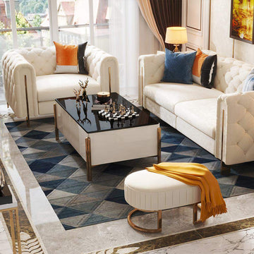 86.6" Modern White Leath-aire Upholstered Sofa & Chair Living Room Set of 2-Richsoul-Furniture,Living Room Furniture,Living Room Sets